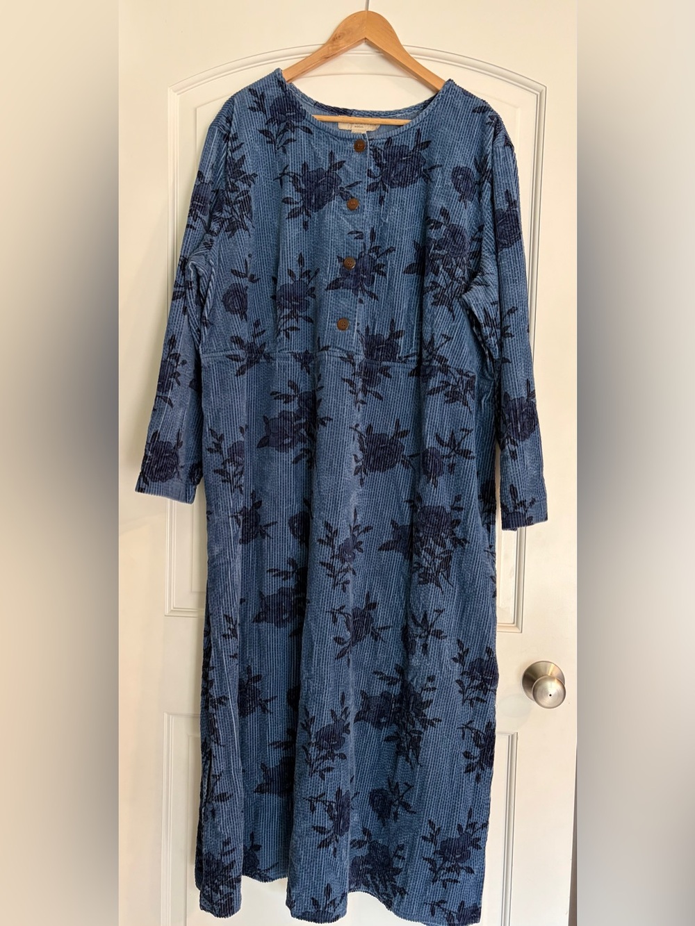 Vintage Sweet Jessie Blue Corduroy Long Sleeve Cotton Maxi Dress 3X